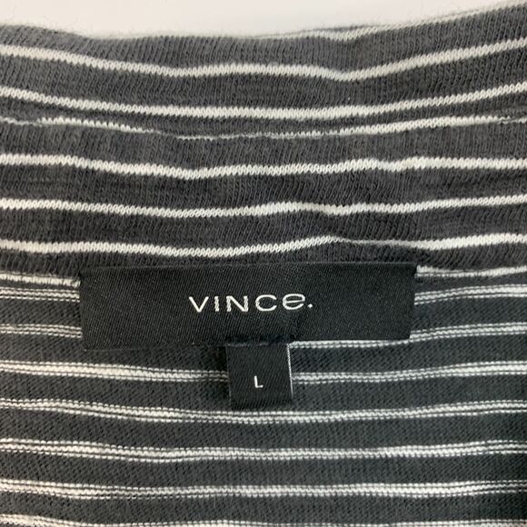 Vince Polo Shirt Mens L Large SLIM Fit Charcoal White Striped Short Sleeve Golf - Picture 5 of 10